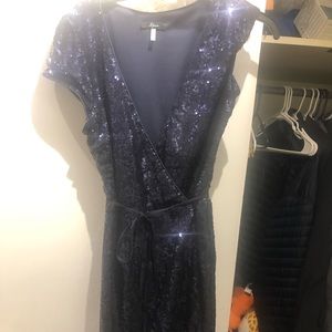 Navy Sequin wrap dress Sz L